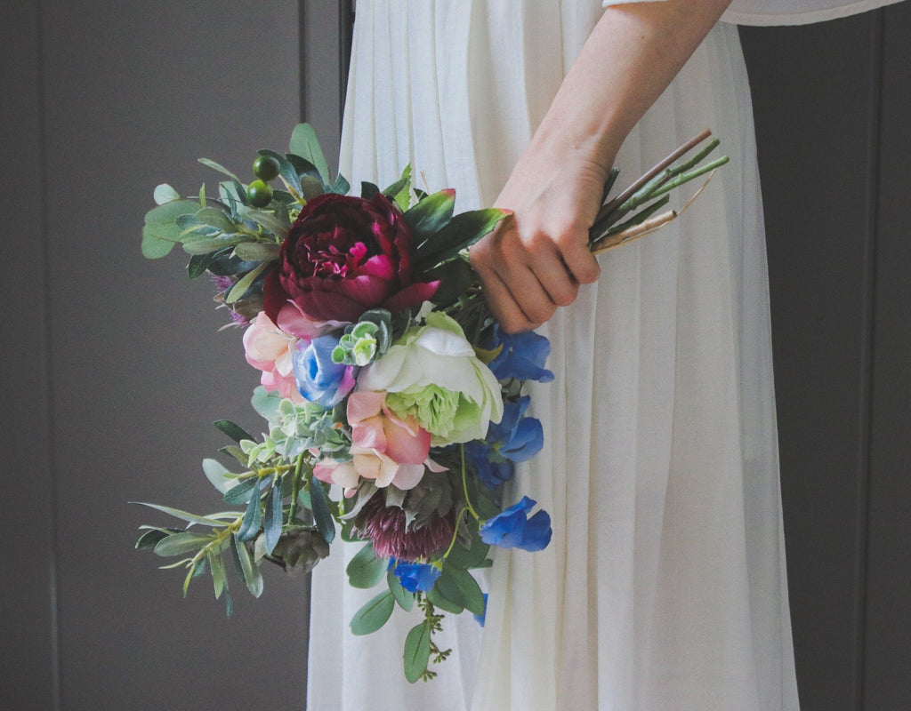 hiddenbotanicsweddings Bouquets Artificial Flowers Bridal Bouquet - Dark Purple & Green