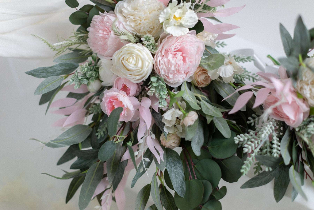 hiddenbotanicsweddings Bouquets Artificial Flowers Bridal Bouquet - Eucalyptus Green & Pink
