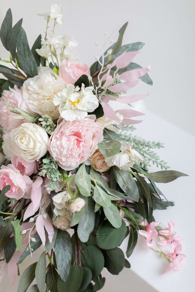 hiddenbotanicsweddings Bouquets Artificial Flowers Bridal Bouquet - Eucalyptus Green & Pink