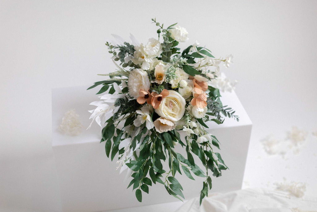 hiddenbotanicsweddings Bouquets Artificial Flowers Bridal Bouquet - Forest Green & White No. 2