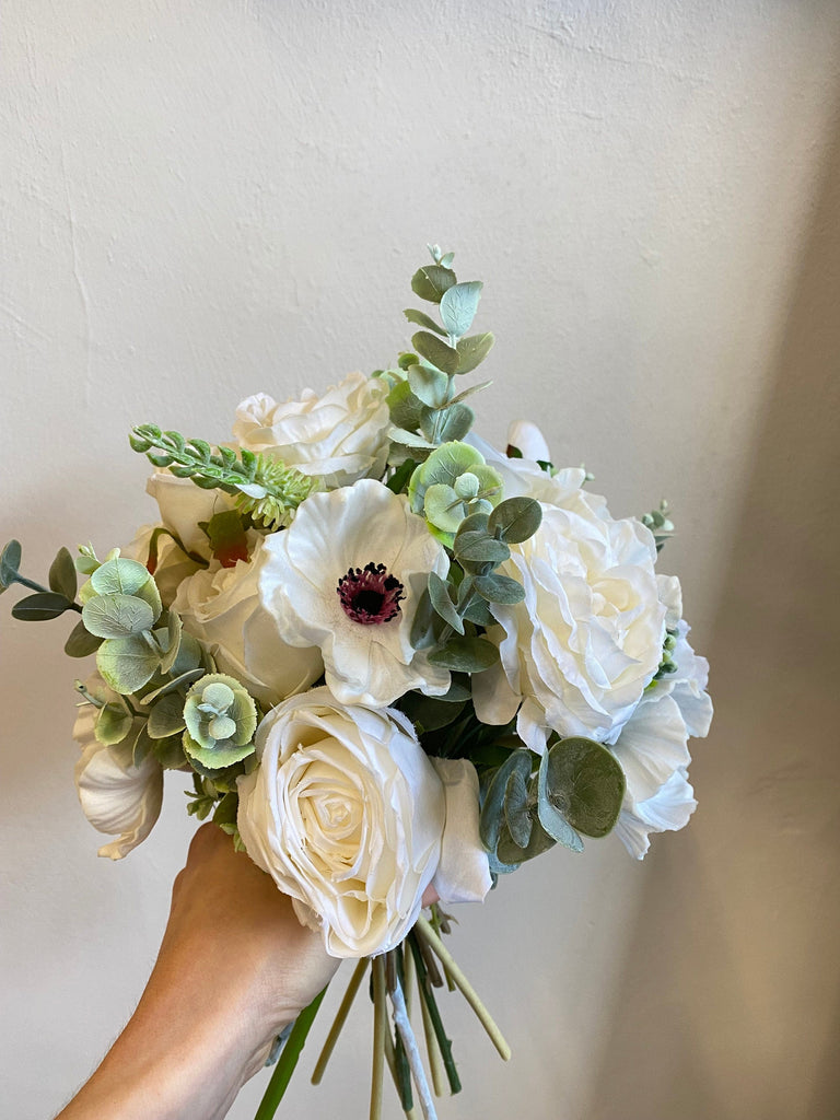 hiddenbotanicsweddings Bouquets Artificial Flowers Bridal Bouquet - Silky White & Green