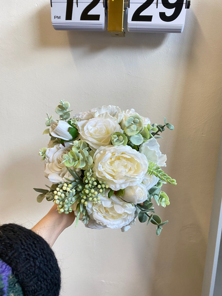 hiddenbotanicsweddings Bouquets Artificial Flowers Bridal Bouquet - Silky White & Green
