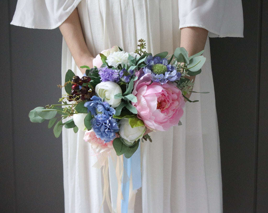hiddenbotanicsweddings Bouquets Colourful Artificial Flowers Bridal Bouquet - Ocean Blue & Pink