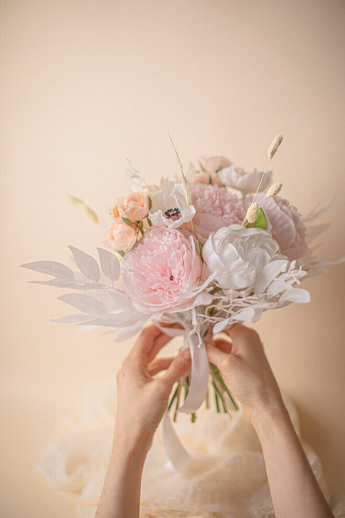 hiddenbotanicsweddings Bouquets Colourful Dried & Artificial Flowers Bridal Bouquet - Blush Pink & White