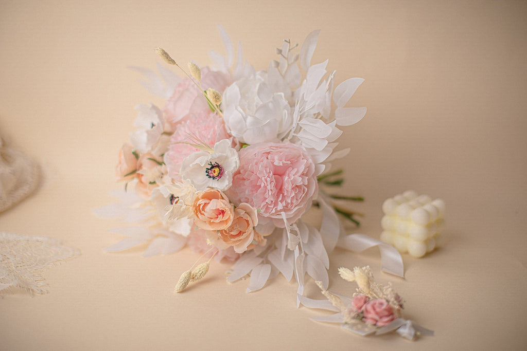 hiddenbotanicsweddings Bouquets Colourful Dried & Artificial Flowers Bridal Bouquet - Blush Pink & White
