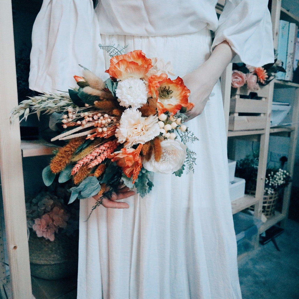hiddenbotanicsweddings Bouquets Colourful Dried & Artificial Flowers Bridal Bouquet - Burnt Orange & Green No. 1