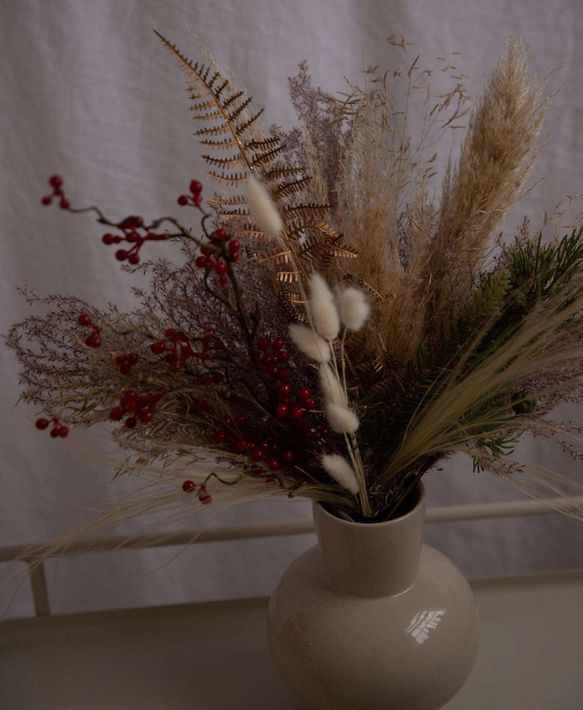hiddenbotanicsweddings Bouquets Colourful Dried & Artificial Flowers Bridal Bouquet - Christmas Green & Cream