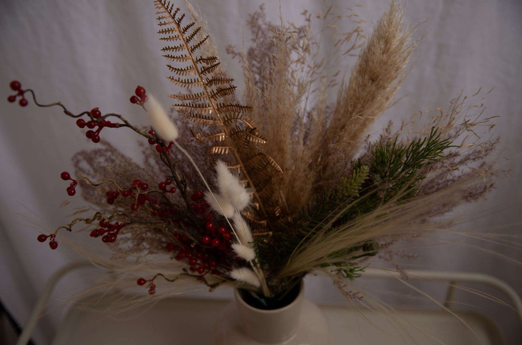 hiddenbotanicsweddings Bouquets Colourful Dried & Artificial Flowers Bridal Bouquet - Christmas Green & Cream