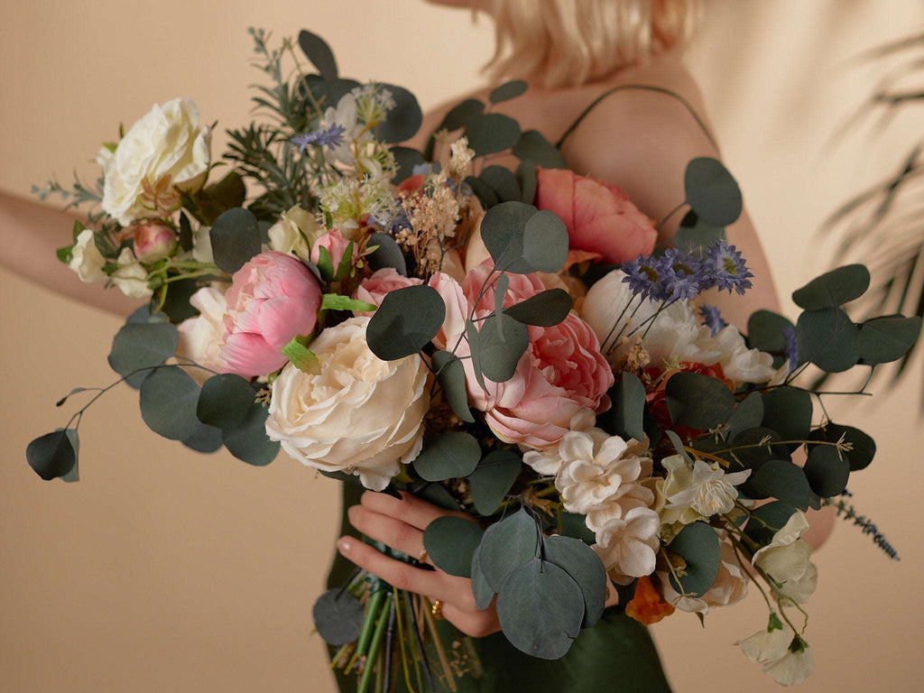 hiddenbotanicsweddings Bouquets Colourful Dried & Artificial Flowers Bridal Bouquet - Forest Green & Pink