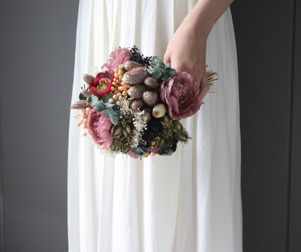 hiddenbotanicsweddings Bouquets Colourful Dried & Artificial Flowers Bridal Bouquet - Forest Green & Purple
