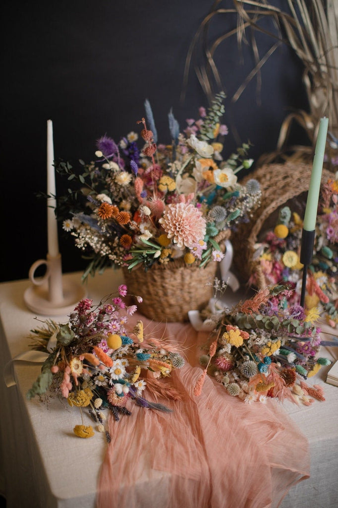 hiddenbotanicsweddings Bouquets Colourful Dried & Artificial Flowers Bridal Bouquet - Light Green & Pink