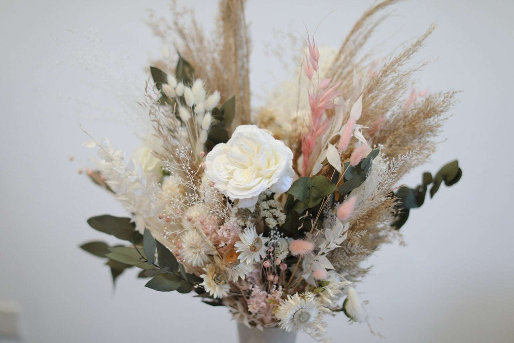 hiddenbotanicsweddings Bouquets Colourful Dried & Artificial Flowers Bridal Bouquet - Off-White & Pink