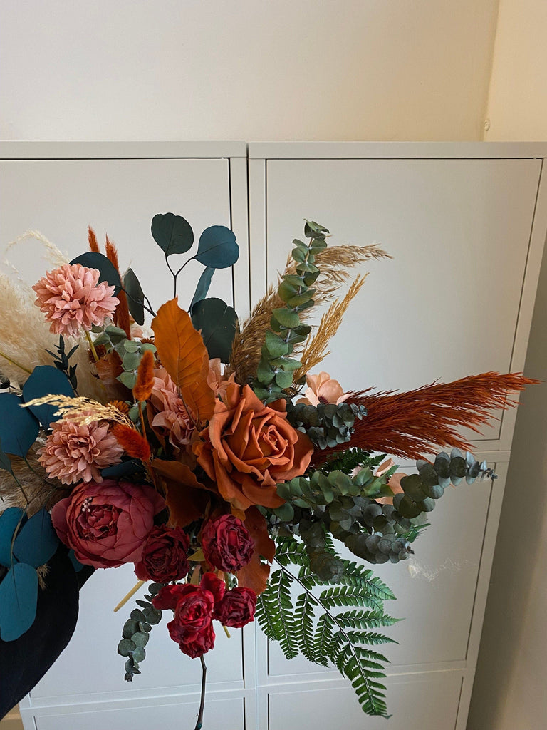 hiddenbotanicsweddings Bouquets Colourful Dried & Artificial Flowers Bridal Bouquet - Rustic Red & Orange