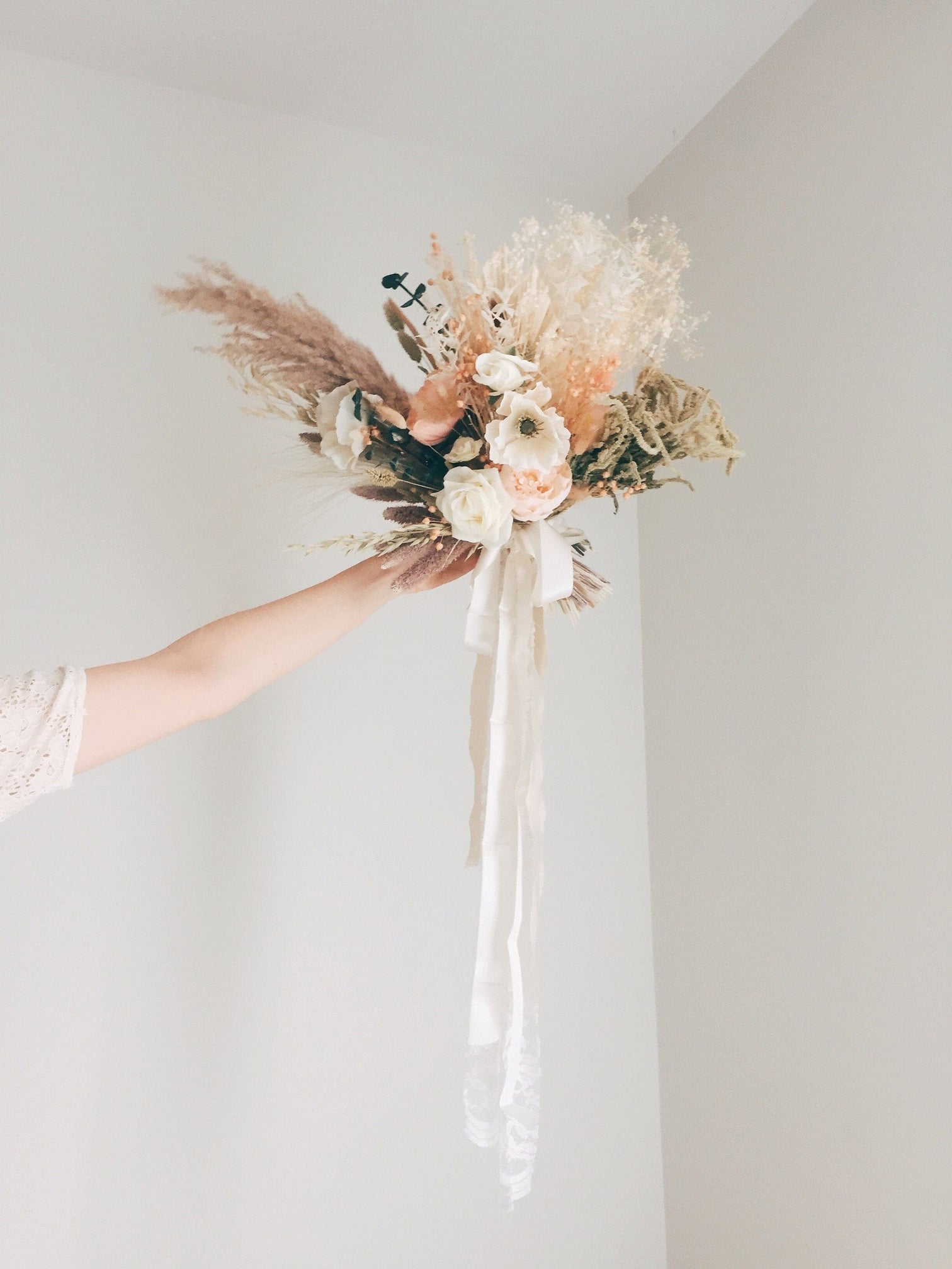 hiddenbotanicsweddings Bouquets Colourful Dried & Artificial Flowers Bridal Bouquet - Sandy Cream & Peach
