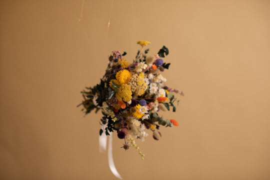 Colourful Dried Flowers Bridal Bouquet Forest Green & Yellow