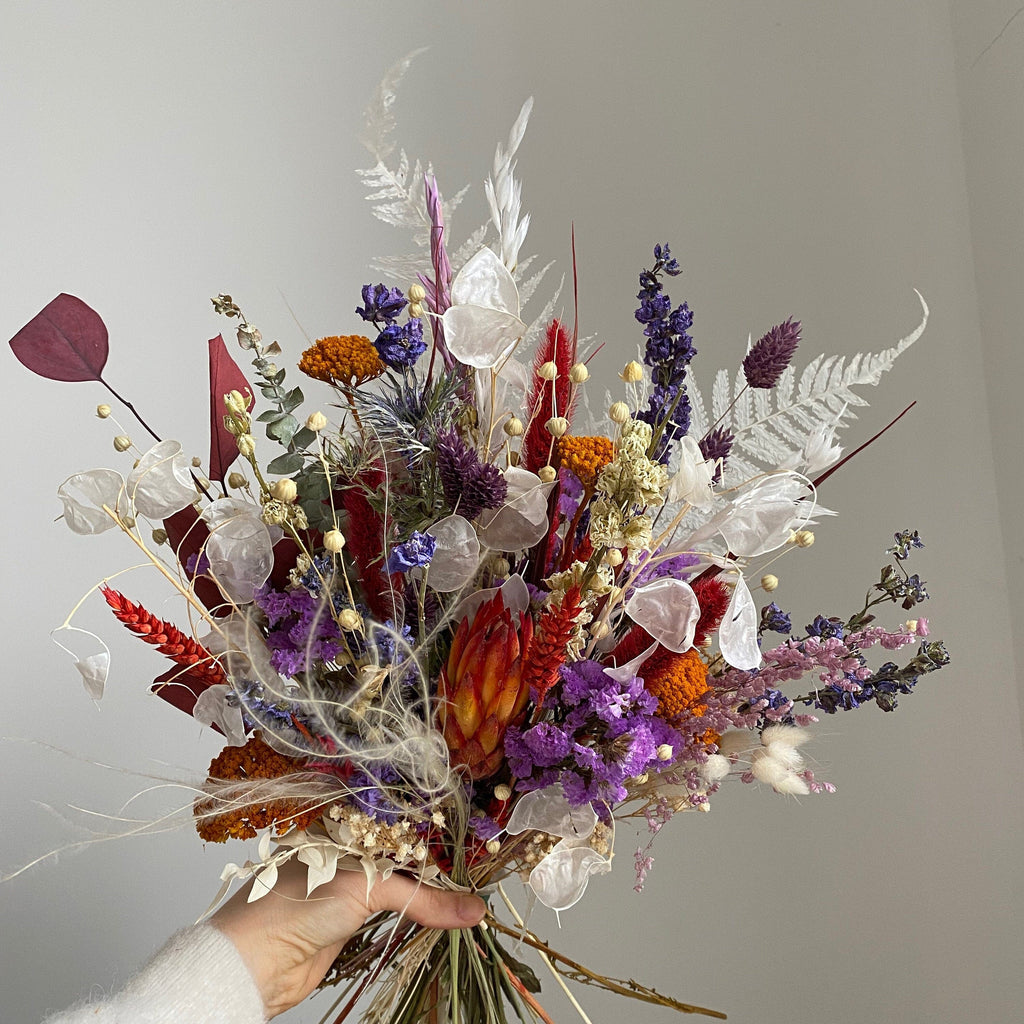 hiddenbotanicsweddings Bouquets Colourful Dried Flowers Bridal Bouquet - Burnt Orange & Purple