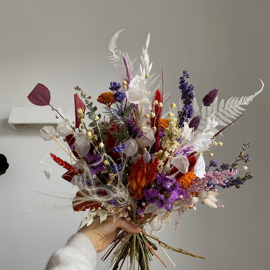 hiddenbotanicsweddings Bouquets Colourful Dried Flowers Bridal Bouquet - Burnt Orange & Purple