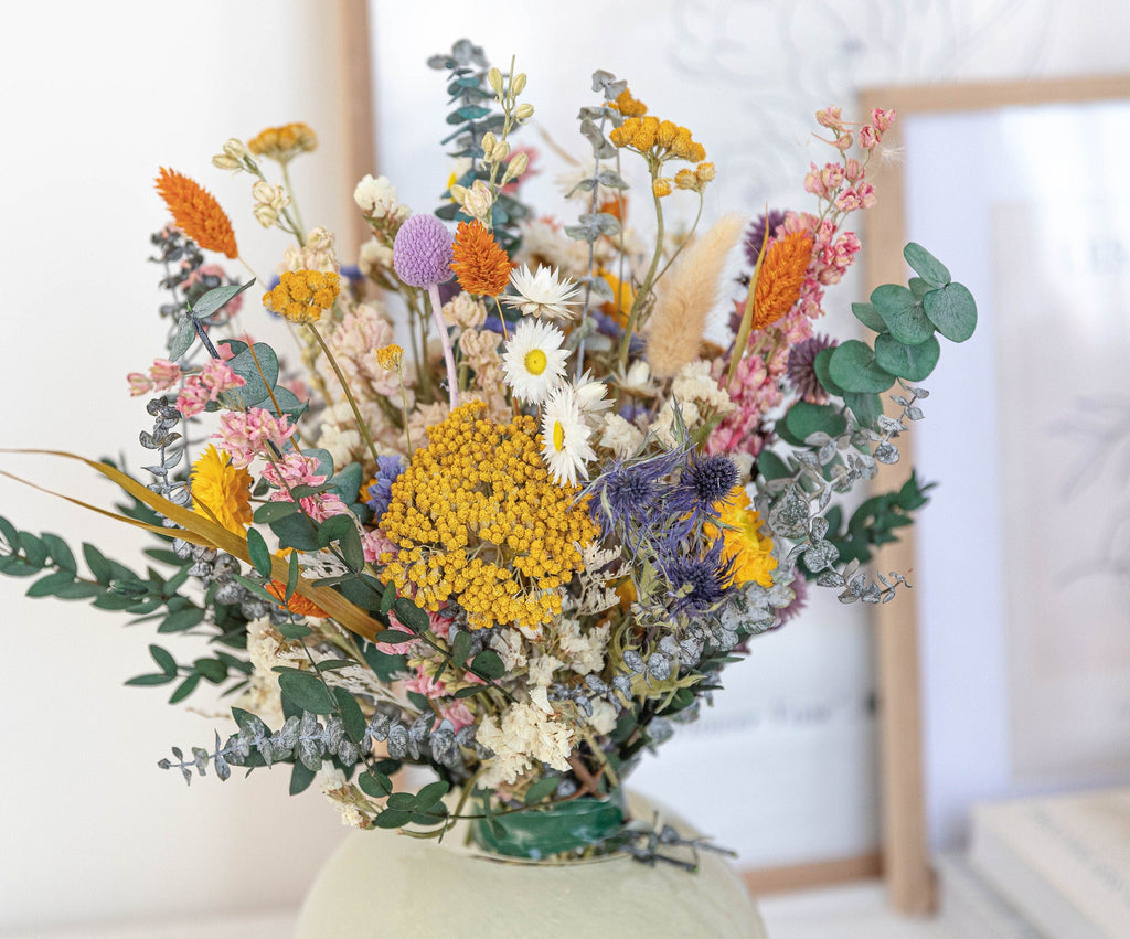 hiddenbotanicsweddings Bouquets Colourful Dried Flowers Bridal Bouquet - Forest Green & Yellow