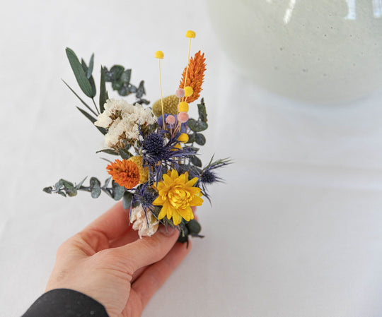 Colourful Dried Flowers Bridal Bouquet Forest Green & Yellow