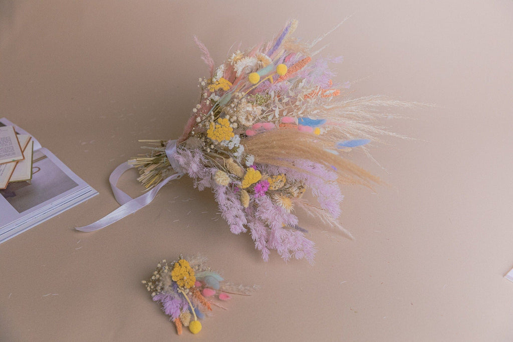 hiddenbotanicsweddings Bouquets Colourful Dried Flowers Bridal Bouquet - Pastel Lilac & Yellow