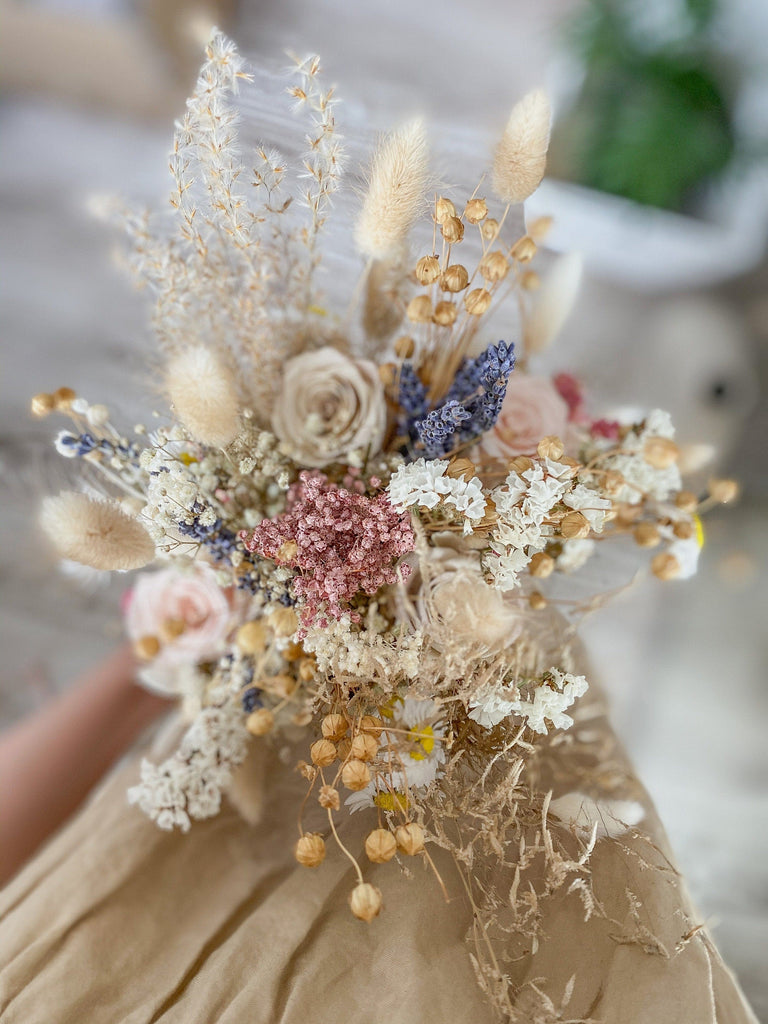 hiddenbotanicsweddings Bouquets Colourful Dried Flowers Bridal Bouquet - Soft Cream & Pink