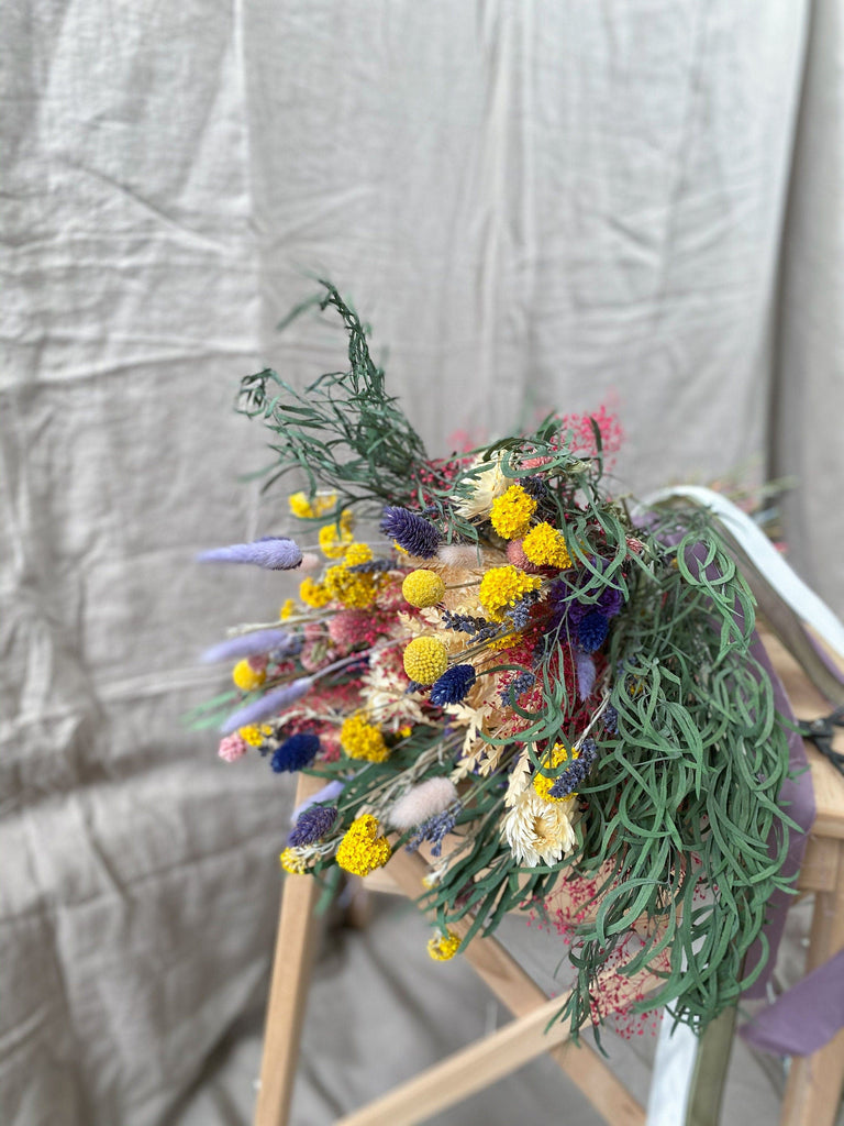 hiddenbotanicsweddings Bouquets Colourful Dried Flowers Bridal Bouquet - Sunshine Yellow & Purple