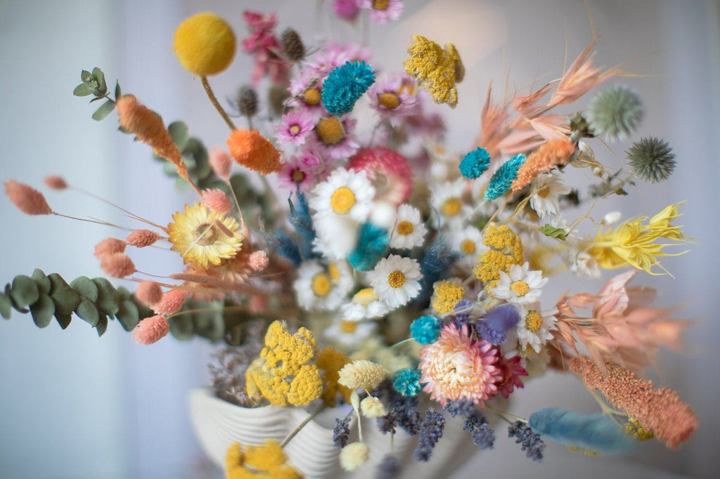 hiddenbotanicsweddings Bouquets Colourful Dried Flowers Bridal Bouquet - Teal Blue & Yellow