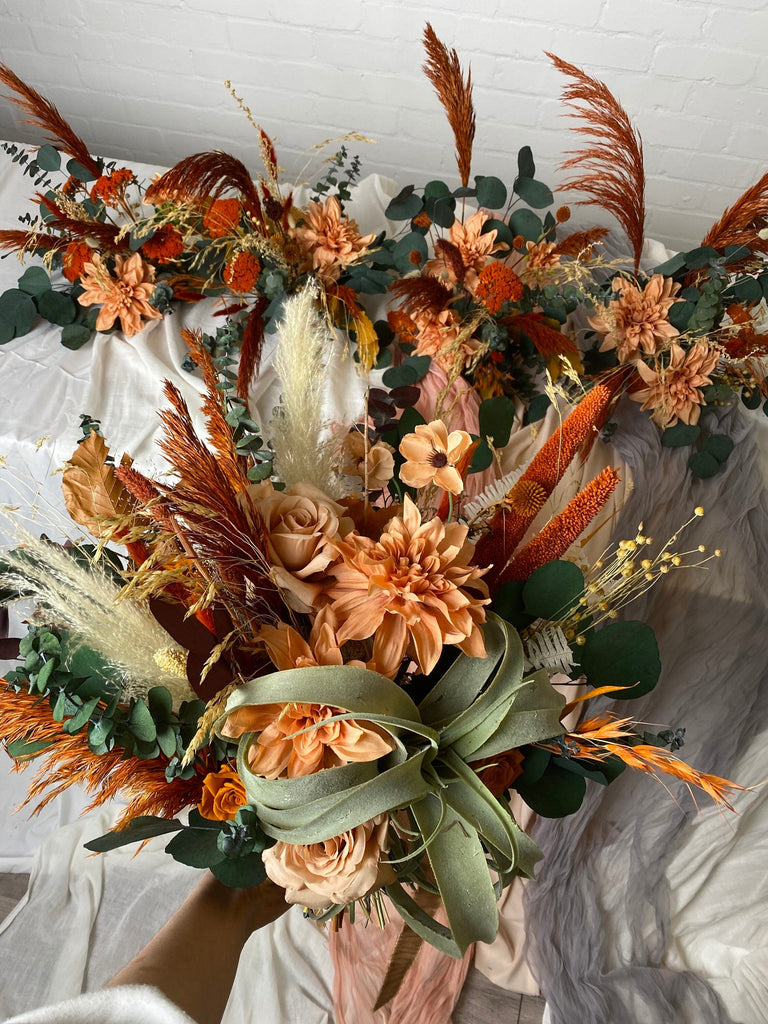 hiddenbotanicsweddings Bouquets Dried & Artificial Flowers Bridal Bouquet - Burnt Orange & Green No. 3