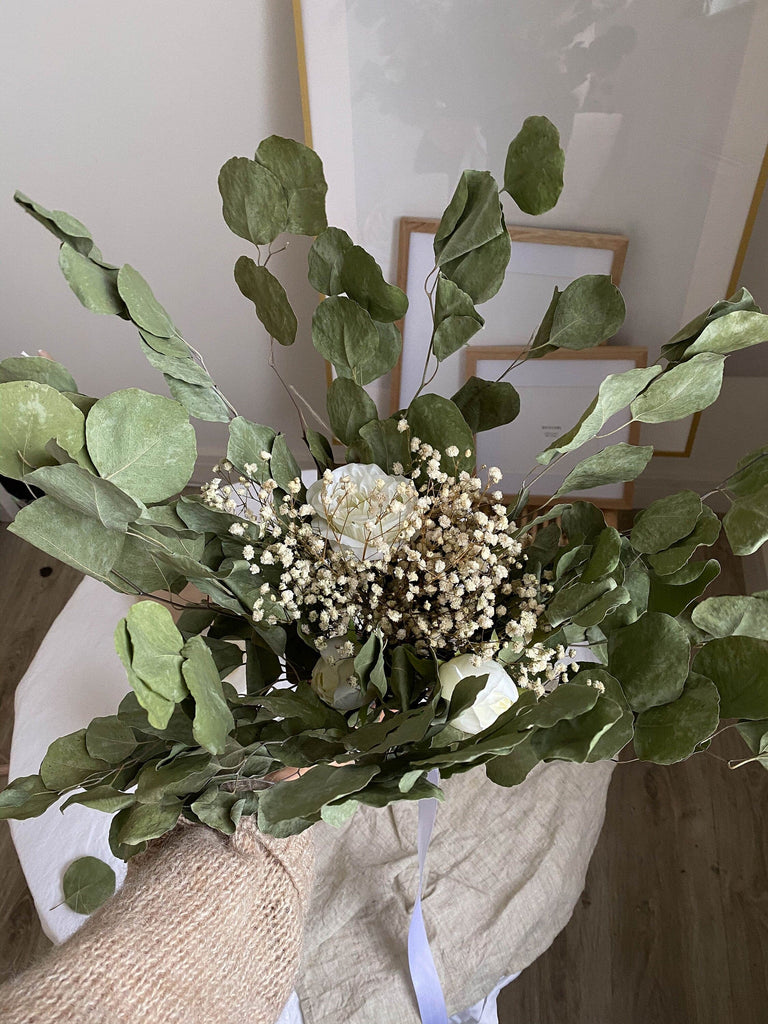 hiddenbotanicsweddings Bouquets Dried & Artificial Flowers Bridal Bouquet - Dark Green & White No. 1