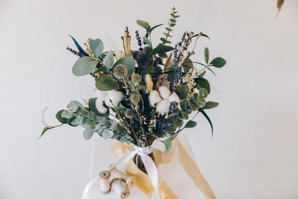 hiddenbotanicsweddings Bouquets Dried & Artificial Flowers Bridal Bouquet - Dark Green & White No. 2