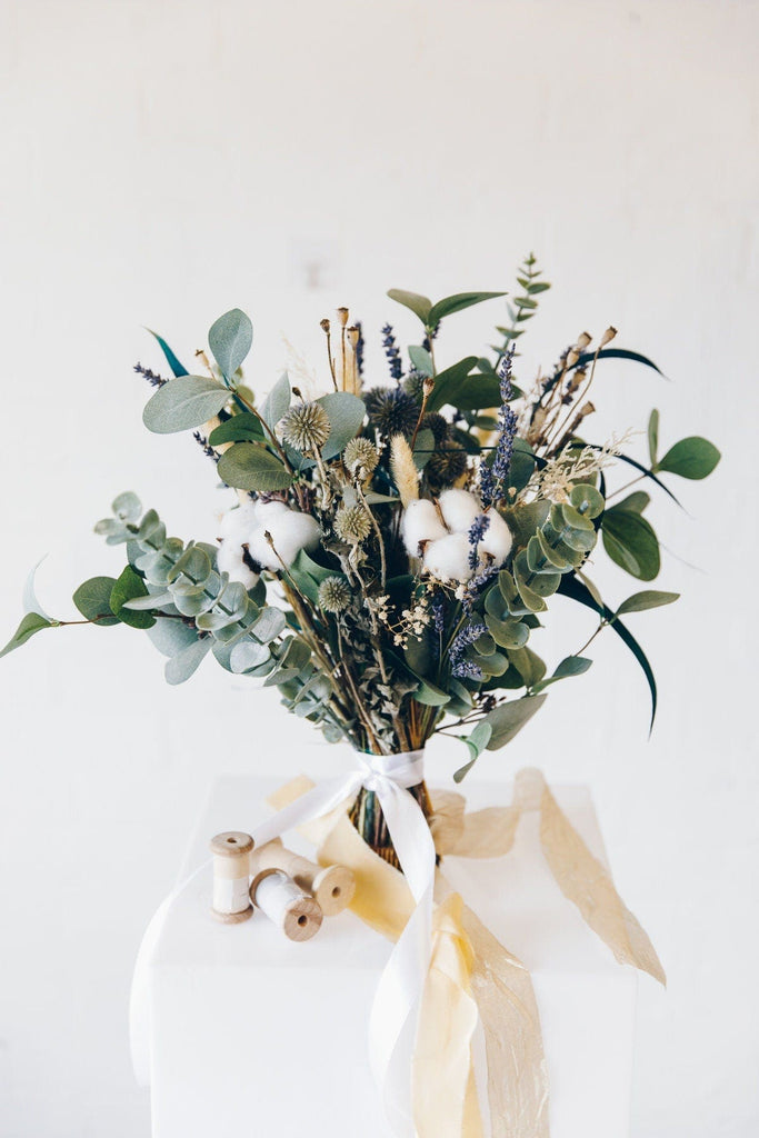 hiddenbotanicsweddings Bouquets Dried & Artificial Flowers Bridal Bouquet - Dark Green & White No. 2