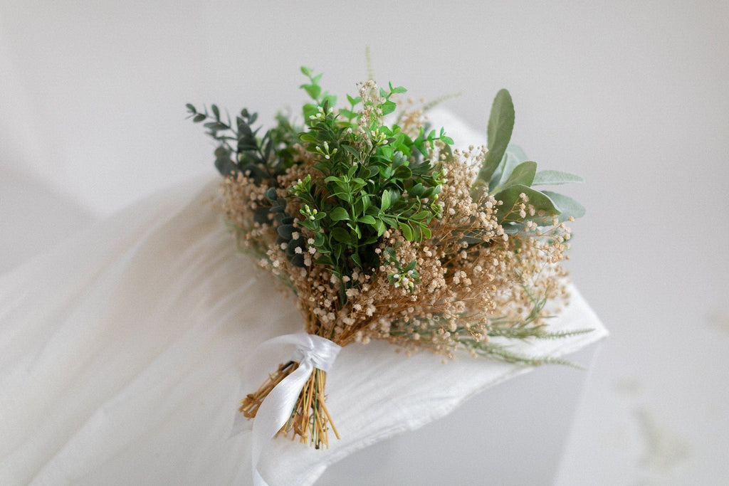 hiddenbotanicsweddings Bouquets Dried & Artificial Flowers Bridal Bouquet - Forest Green & Cream No. 2