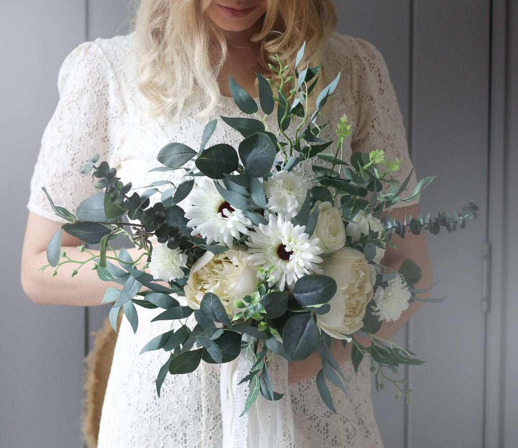 hiddenbotanicsweddings Bouquets Dried & Artificial Flowers Bridal Bouquet - Forest Green & White No. 1