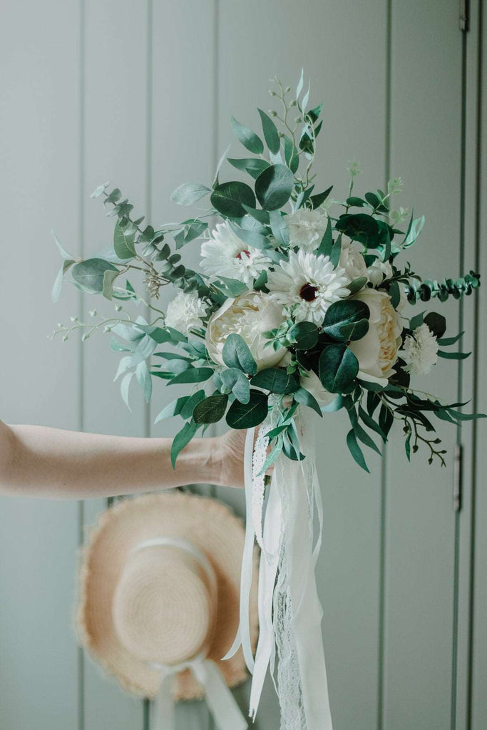 hiddenbotanicsweddings Bouquets Dried & Artificial Flowers Bridal Bouquet - Forest Green & White No. 1
