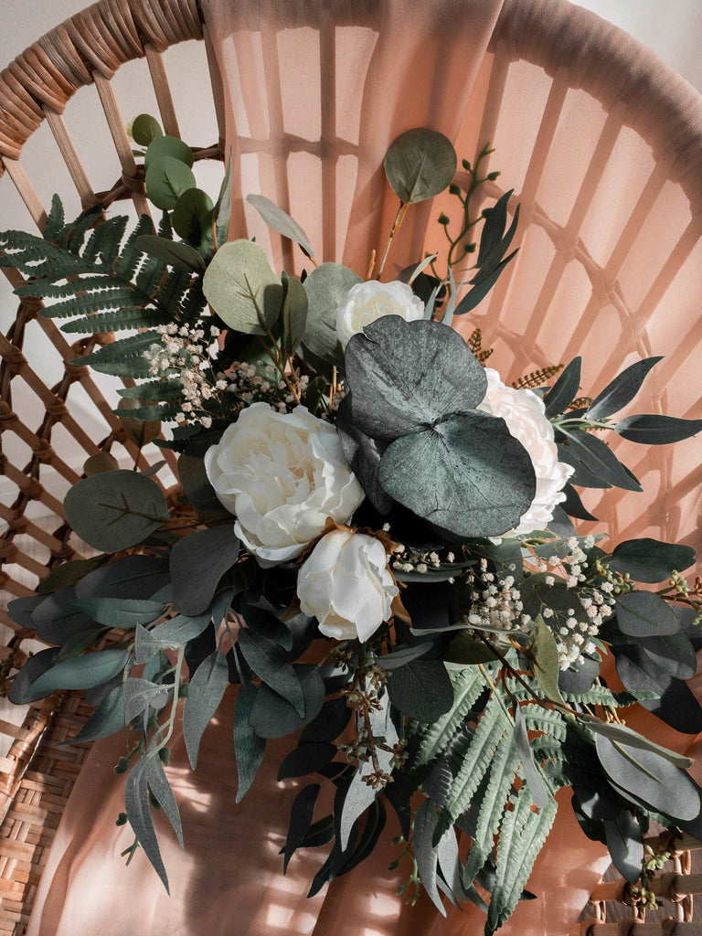 hiddenbotanicsweddings Bouquets Dried & Artificial Flowers Bridal Bouquet - Forest Green & White No. 2