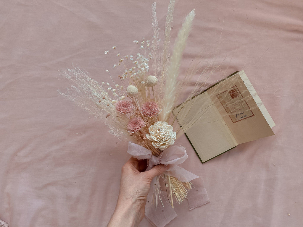 hiddenbotanicsweddings Bouquets Dried & Artificial Flowers Bridal Bouquet - Off-White & Pink
