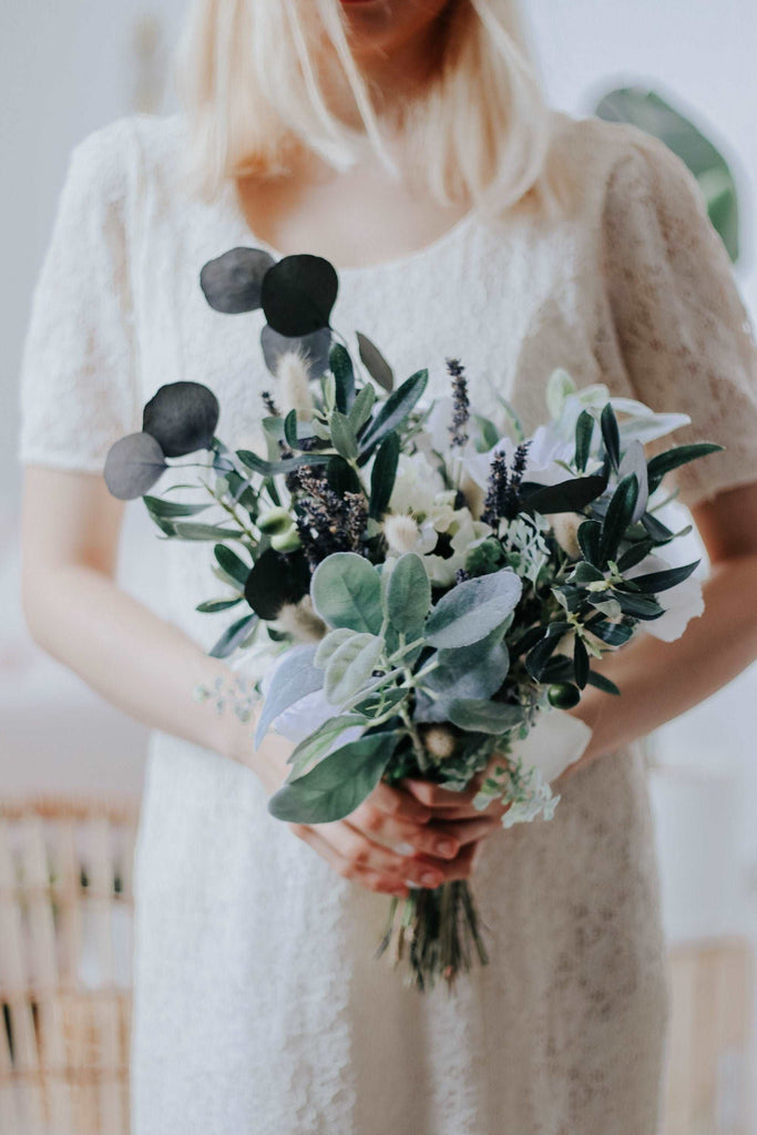 hiddenbotanicsweddings Bouquets Dried & Artificial Flowers Bridal Bouquet - Olive Green & White