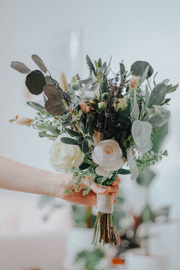 hiddenbotanicsweddings Bouquets Dried & Artificial Flowers Bridal Bouquet - Olive Green & White