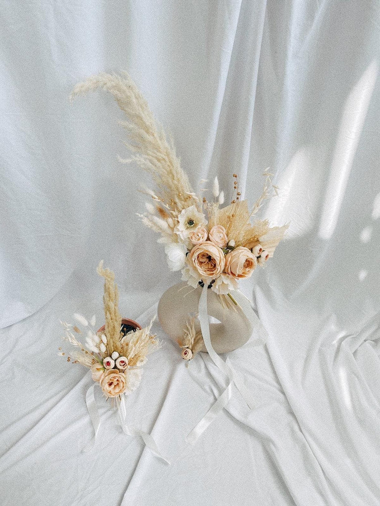 hiddenbotanicsweddings Bouquets Dried & Artificial Flowers Bridal Bouquet - Pale Peach & Cream