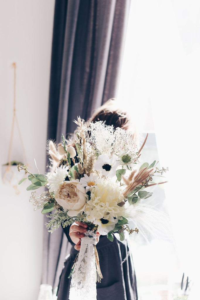 hiddenbotanicsweddings Bouquets Dried & Artificial Flowers Bridal Bouquet - Vintage White & Green