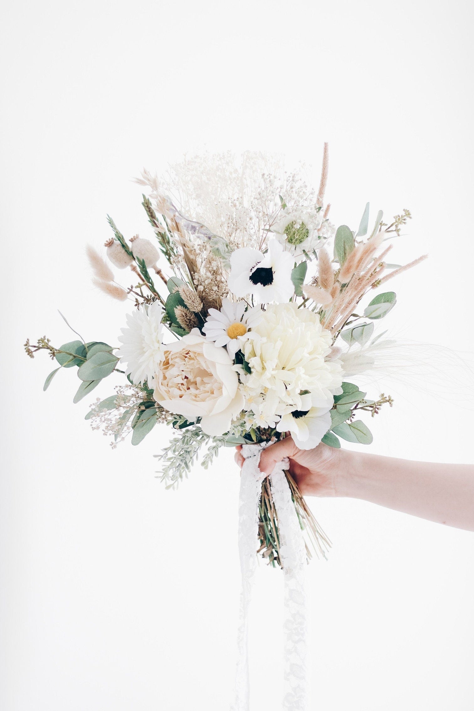 hiddenbotanicsweddings Bouquets Dried & Artificial Flowers Bridal Bouquet - Vintage White & Green