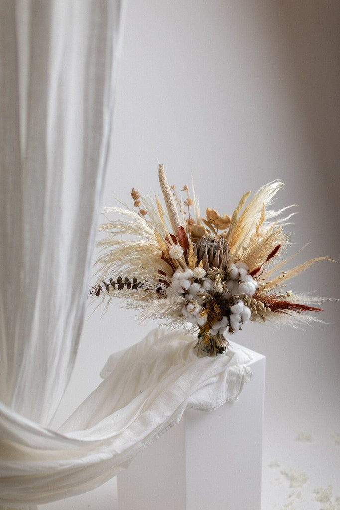 hiddenbotanicsweddings Bouquets Dried Flowers Bridal Bouquet - Autumn Orange & White