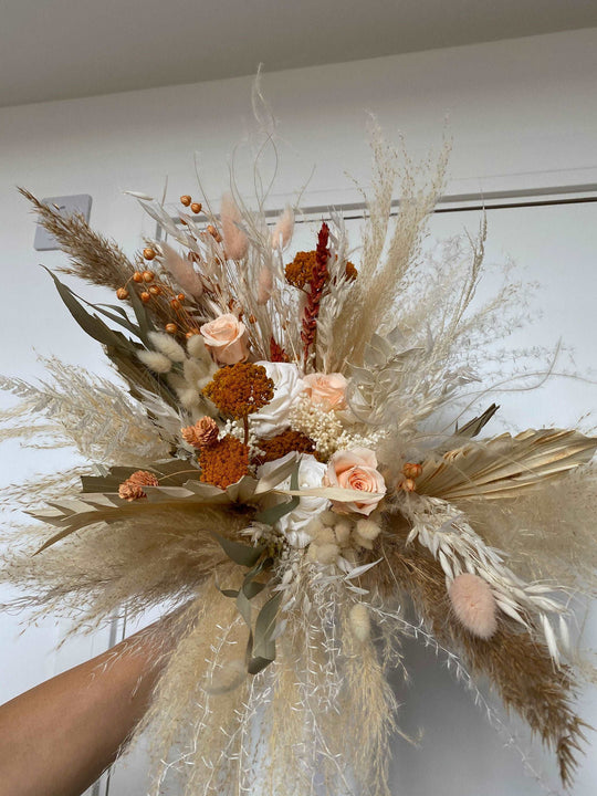 Dried Flowers Bridal Bouquet - Burnt Orange & Cream No. 8 ...