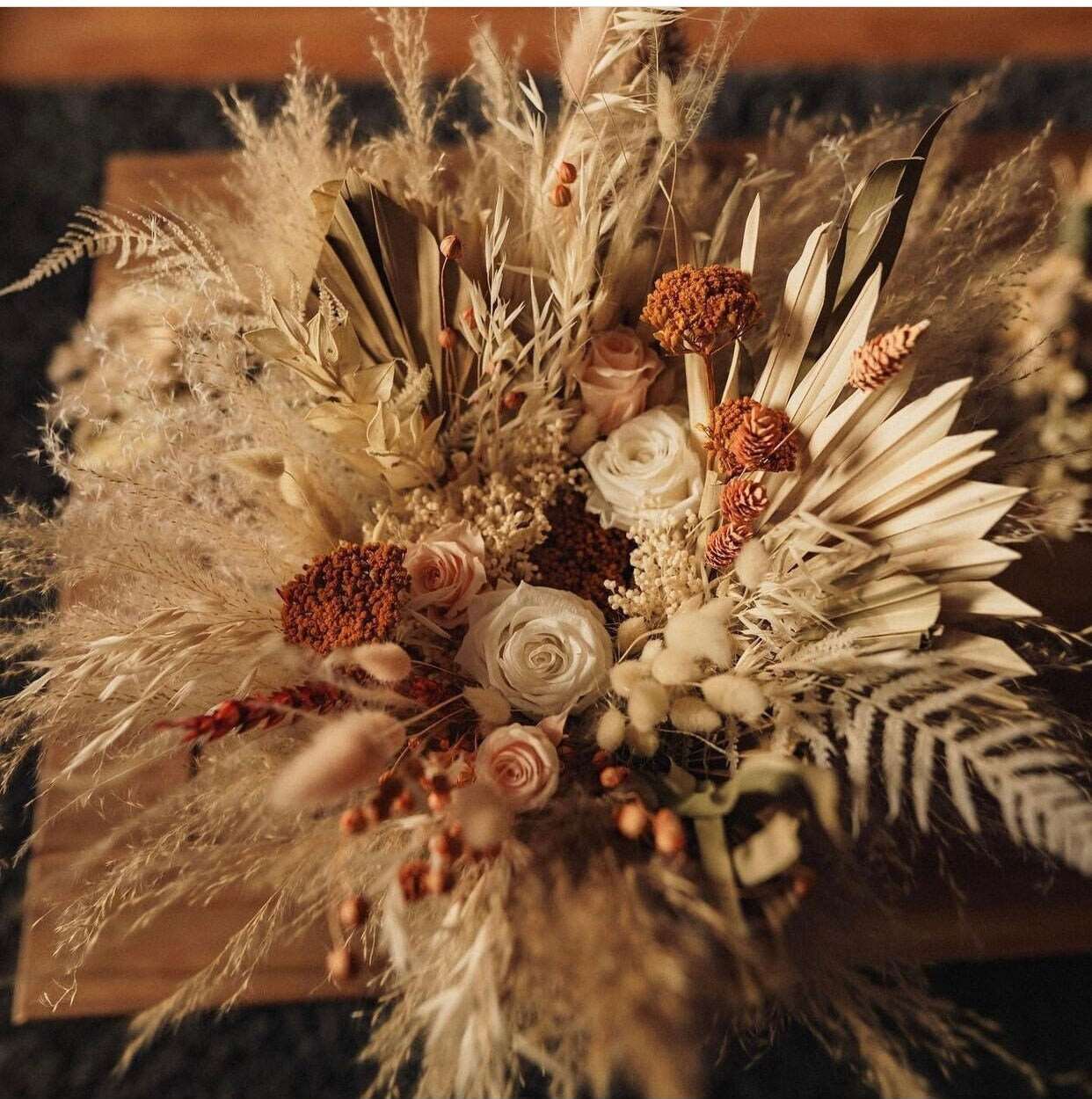 Dried Flowers Bridal Bouquet - Burnt Orange & Cream No. 8