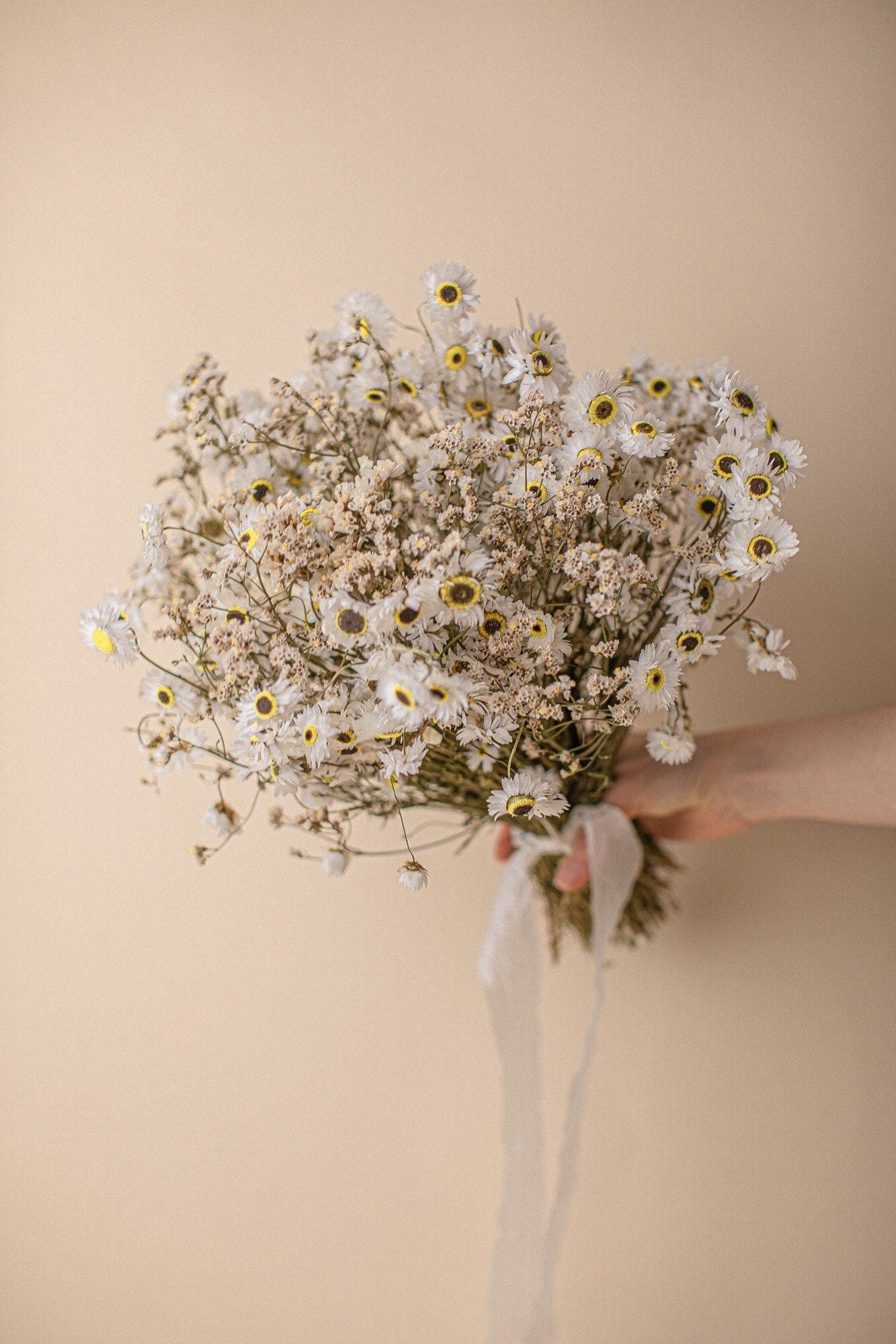 Dried Flowers Bridal Bouquet - Daisy White & Cream