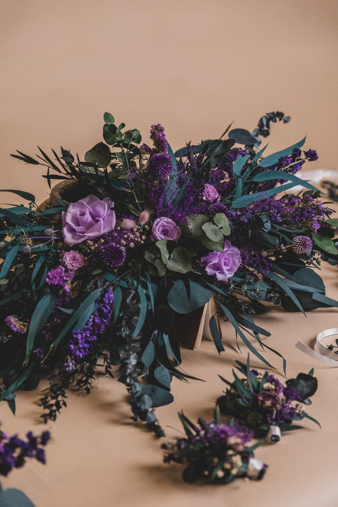 hiddenbotanicsweddings Bouquets Dried Flowers Bridal Bouquet - Dark Green & Purple