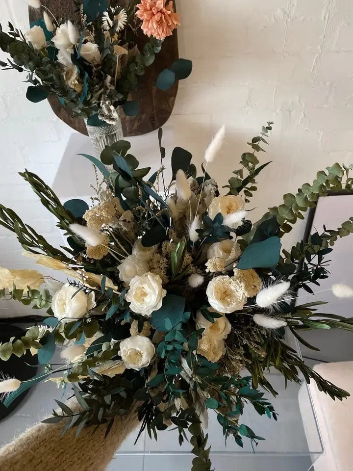 hiddenbotanicsweddings Bouquets Dried Flowers Bridal Bouquet - Forest Green & White