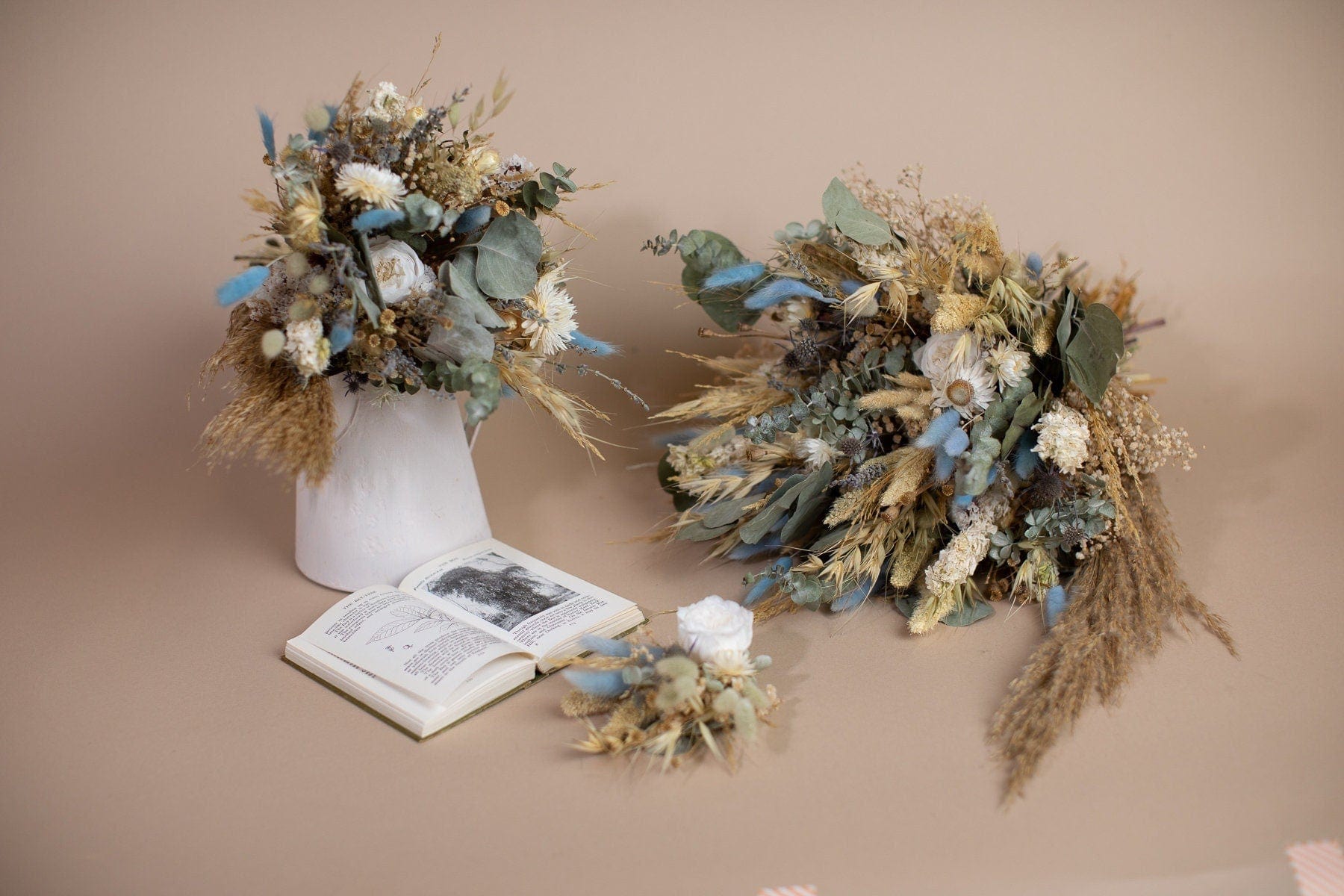 Dried Flowers Bridal Bouquet - Pale Blue & Cream