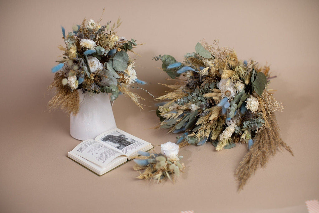 hiddenbotanicsweddings Bouquets Dried Flowers Bridal Bouquet - Pale Blue & Cream