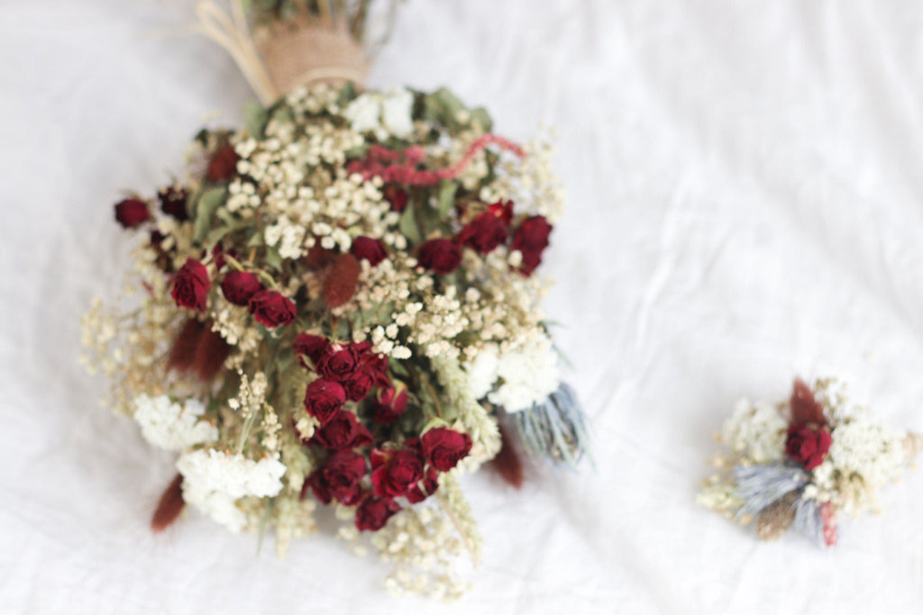 hiddenbotanicsweddings Bouquets Dried Flowers Bridal Bouquet - Rose Red & White